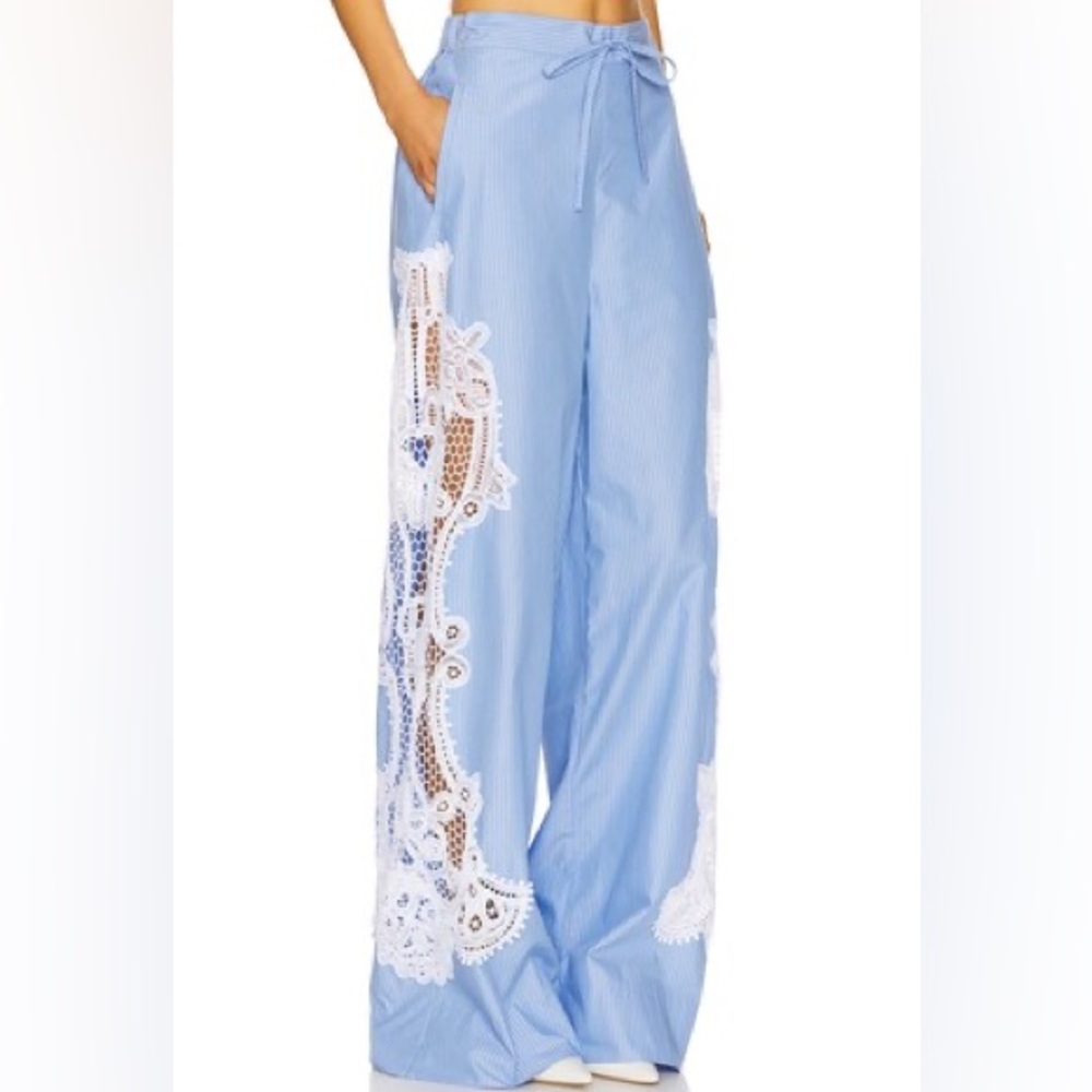 Women’s Wide Leg Blue Crochet-Inset Pants